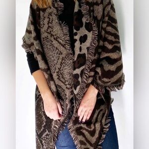 NWT Love Of Fashion (LOF) Brown & Black Animal Print Versatile Fringed Scarf